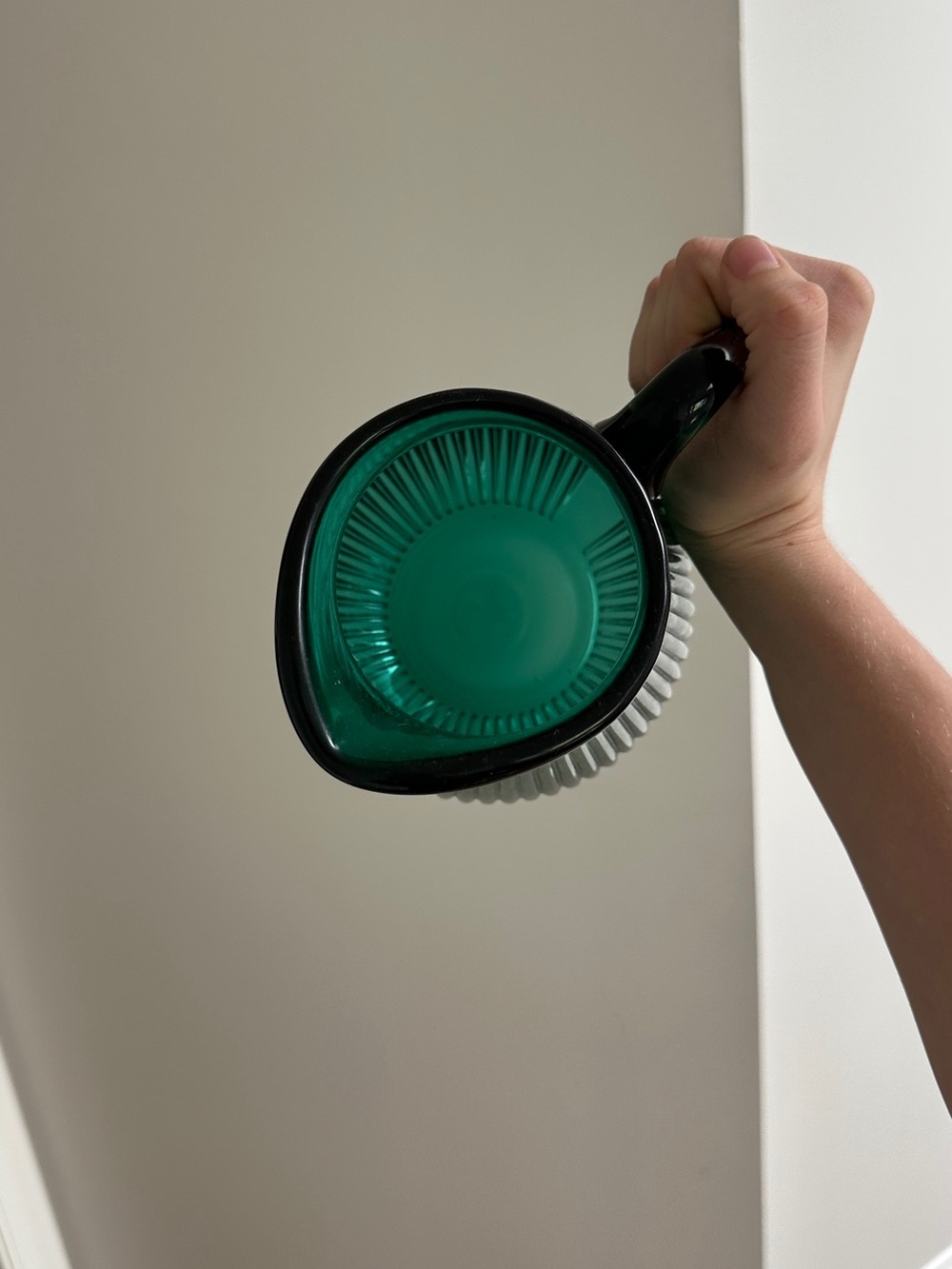 Emerald Green Ribbed Glass Pitcher - Picture 4 of 4